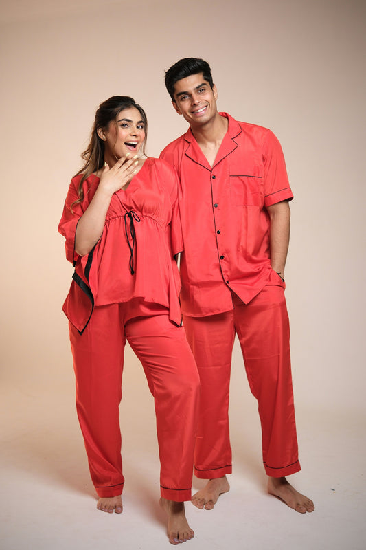 Weekend Vibe (Relaxing Red) – Couple Matching Lounge Set